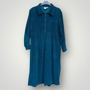Vintage teal corduroy zip bodice long dress
